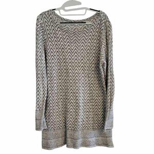 eight eight eight Tunic Sweater Chevron 100% Cotton Lagonlook L Earthy Natural